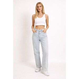 GAP Straight High Rise Jean Light Wash Distressed Frayed Scandi Women 31/12T Y2K